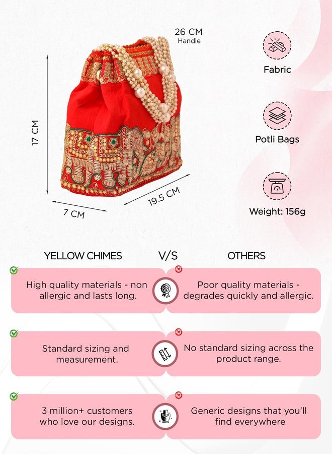 تشيميز أصفر حقائب بوتلي من يلو تشايمز للسيدات | حقائب بوتلي حمراء تقليدية للنساء | حقيبة بوتلي مطرزة يدوياً ومزينة باللؤلؤ | مثالية للحفلات وحفلات الزفاف والمناسبات التقليدية - Image 4